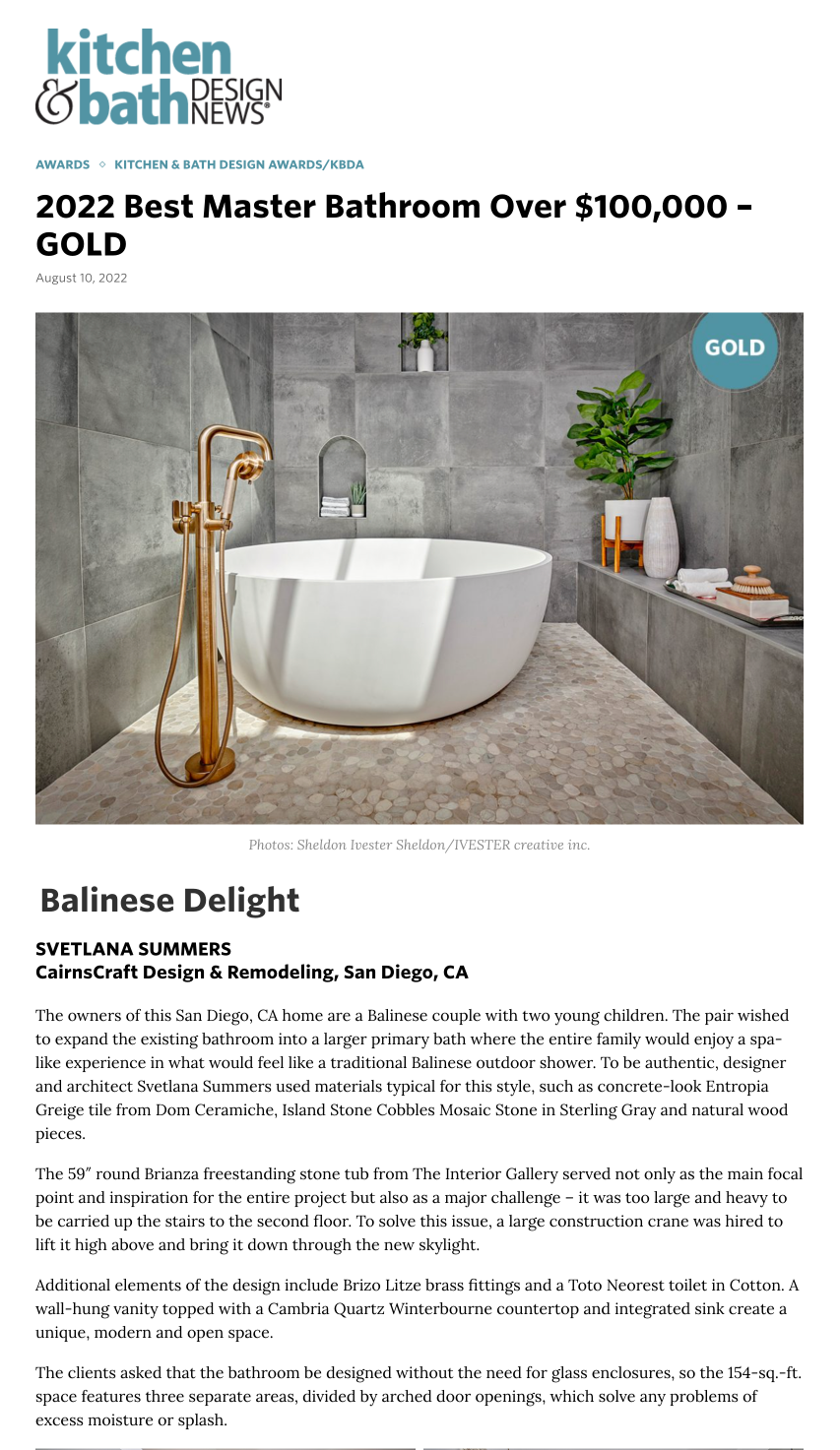 2022 Best Master Bathroom Over $100,000 – GOLD Award Part 1